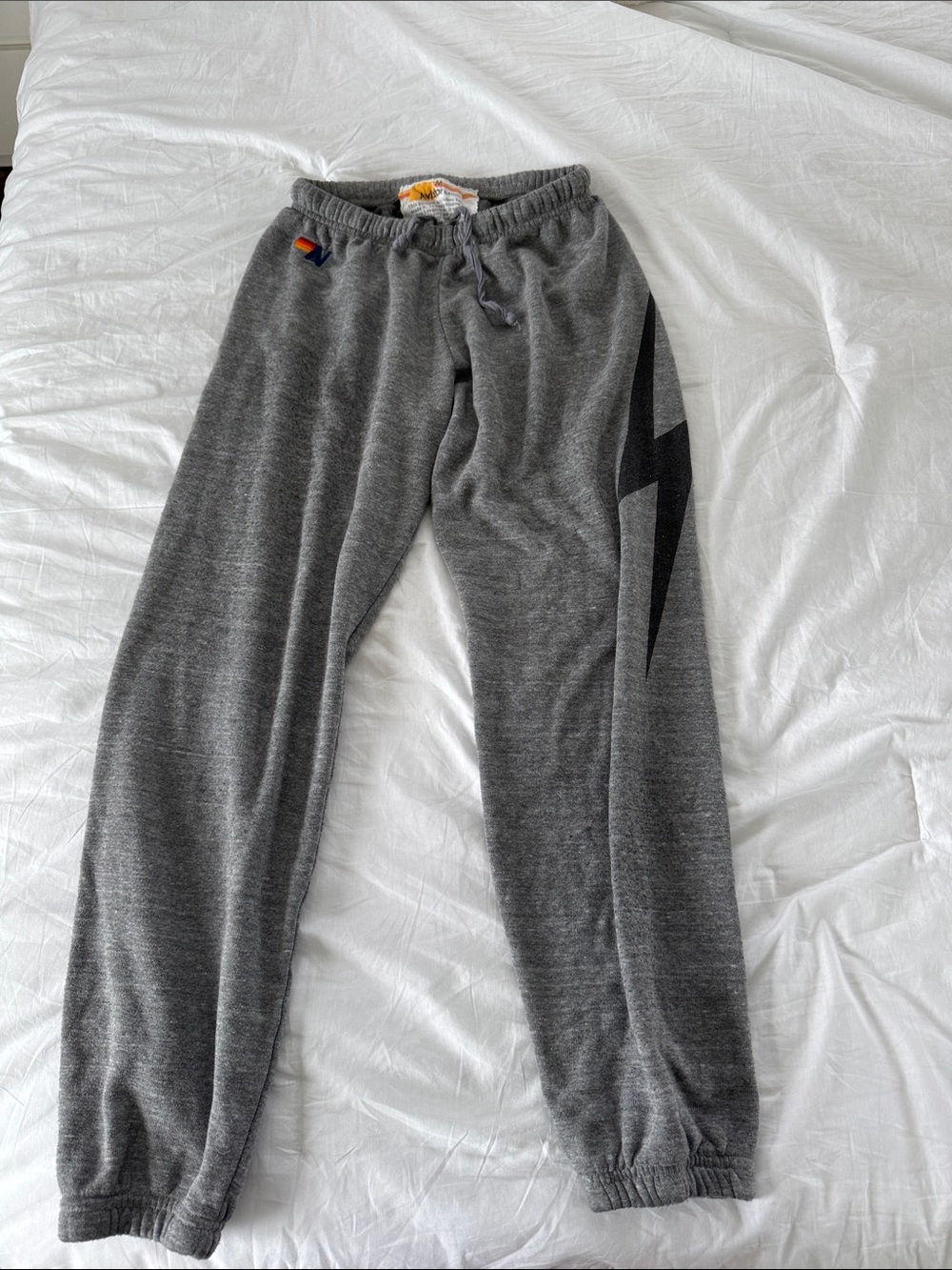 Aviator Nation Gray Sweatpant Joggers with Black Lightning Detail